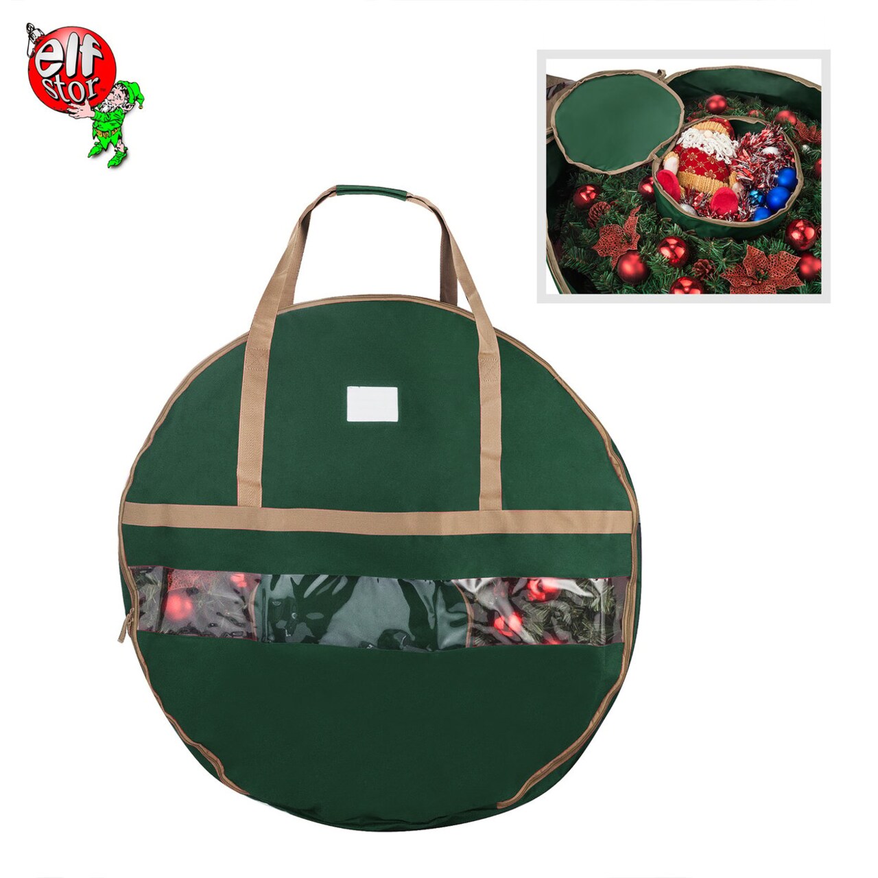 Wreath Storage Bag 48 Inch Green Oxford Canvas With Clear Window And Zipper Closure